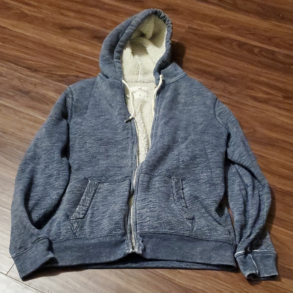 Hollister Heathered Full Zip Hoodie with Cream Sherpa Lining